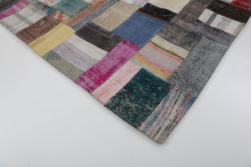 Kirk Yama Grey Patchwork Cotton Wool Handmade Area Rug 5'7'' x 7'11''