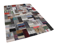 Handmade Area Rug - Kirk Yama Grey Patchwork Cotton Wool Carpet 5'7'' x 7'11''