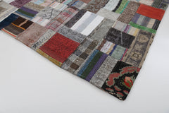 Handmade Area Rug - Kirk Yama Grey Patchwork Cotton Wool Carpet 5'7'' x 7'11''