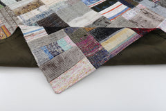 Handmade Area Rug - Kirk Yama Grey Patchwork Cotton Wool Carpet 5'7'' x 7'11''