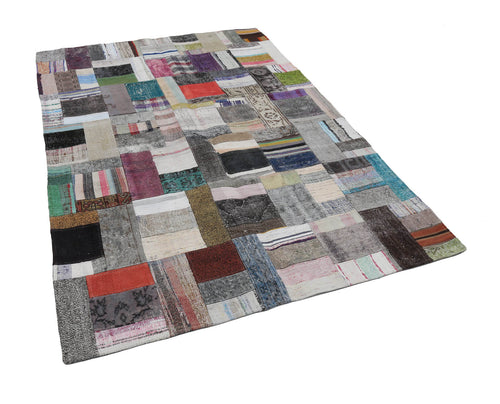 Handmade Area Rug – Kirk Yama Grey Patchwork Cotton Wool Carpet 5'7''x7'10''