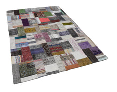 Kirk Yama Grey Patchwork Cotton Wool Handmade Area Rug 5'7'' x 7'11''