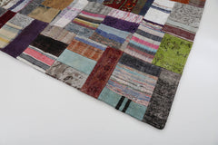 Handmade Area Rug – Grey Patchwork Cotton Wool Vintage Turkish Carpet 5'7''x7'10''