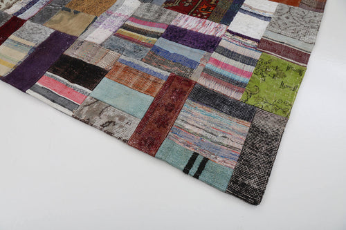 Handmade Area Rug – Grey Patchwork Cotton Wool Vintage Turkish Carpet 5'7''x7'10''