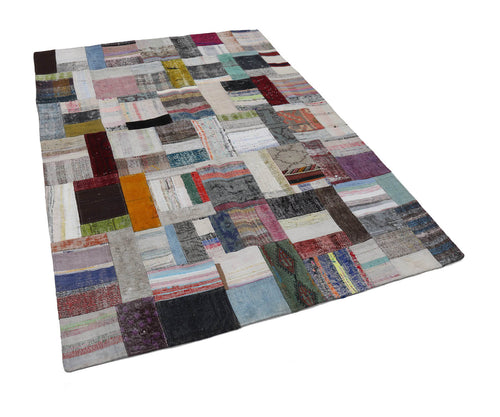 Kirk Yama Grey Patchwork Cotton Wool Handmade Area Rug 5'8'' x 7'10''