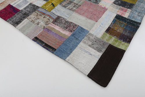 Kirk Yama Grey Patchwork Cotton Wool Handmade Area Rug 5'8'' x 7'10''