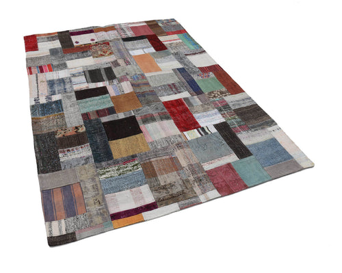 Kirk Yama Grey Patchwork Cotton Wool Handmade Area Rug 5'7'' x 7'10''