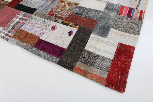Kirk Yama Grey Patchwork Cotton Wool Handmade Area Rug 5'7'' x 7'10''