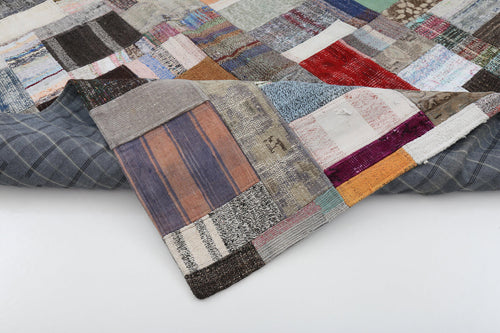 Kirk Yama Grey Patchwork Cotton Wool Handmade Area Rug 5'7'' x 7'10''