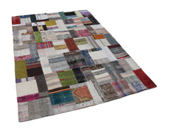 Kirk Yama Grey Patchwork Cotton Wool Handmade Area Rug 5'9'' x 7'10''