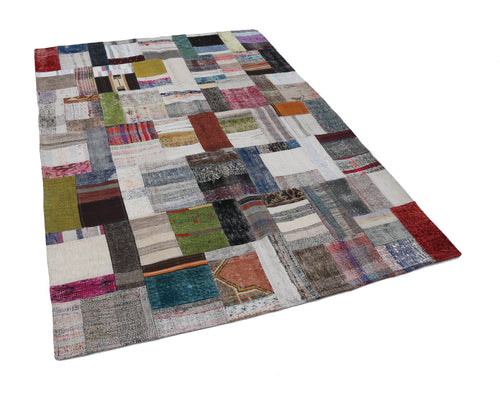 Kirk Yama Grey Patchwork Cotton Wool Handmade Area Rug 5'9'' x 7'10''