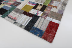 Kirk Yama Grey Patchwork Cotton Wool Handmade Area Rug 5'9'' x 7'10''