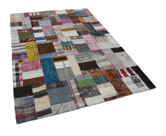 Kirk Yama Grey Patchwork Cotton Wool Handmade Area Rug 5'7'' x 7'11''