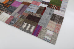 Kirk Yama Grey Patchwork Cotton Wool Handmade Area Rug 5'7'' x 7'11''