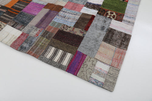 Kirk Yama Grey Patchwork Cotton Wool Handmade Area Rug 5'7'' x 7'11''