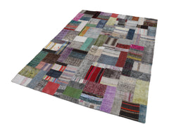 Kirk Yama Grey Patchwork Cotton Wool Handmade Area Rug 5'7'' x 7'10''