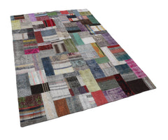 Kirk Yama Grey Patchwork Cotton Wool Handmade Area Rug 5'7'' x 7'10''