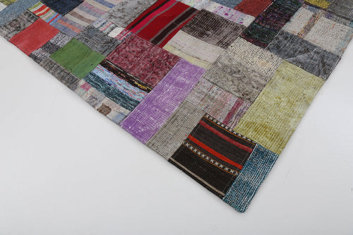 Kirk Yama Grey Patchwork Cotton Wool Handmade Area Rug 5'7'' x 7'10''