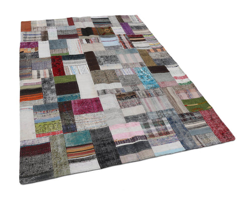 Kirk Yama Grey Patchwork Cotton Wool Handmade Area Rug 5'7'' x 7'10''