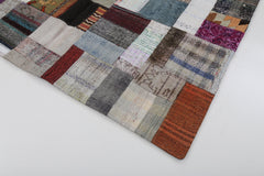 Kirk Yama Grey Patchwork Cotton Wool Handmade Area Rug 5'7'' x 7'10''
