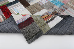 Kirk Yama Grey Patchwork Cotton Wool Handmade Area Rug 5'7'' x 7'10''