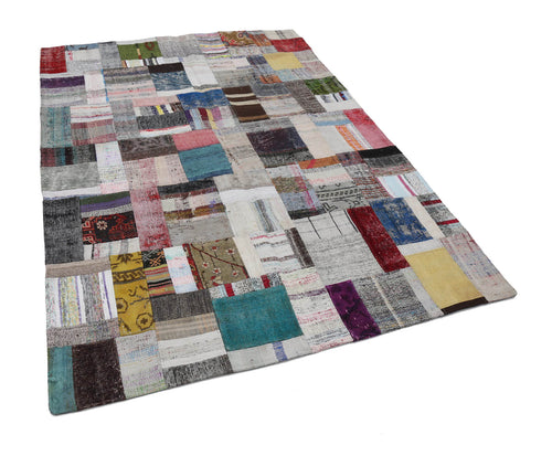 Kirk Yama Grey Patchwork Cotton Wool Handmade Area Rug 5'7'' x 7'10''