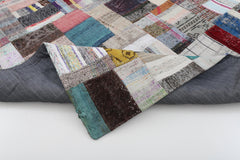Kirk Yama Grey Patchwork Cotton Wool Handmade Area Rug 5'7'' x 7'10''