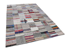 Kirk Yama Grey Patchwork Cotton Wool Handmade Area Rug 6'7'' x 9'11''