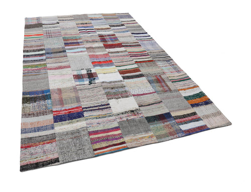 Kirk Yama Grey Patchwork Cotton Wool Handmade Area Rug 6'7'' x 9'11''