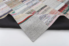 Handmade Area Rug - Beige Patchwork Wool Cotton Vintage Carpet 6'7"x9'11"