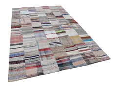 Handmade Area Rug - Grey Patchwork Wool Cotton Carpet 6'7'' x 9'9'' Durable Soft