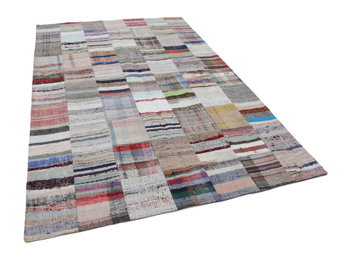 Handmade Area Rug - Grey Patchwork Wool Cotton Carpet 6'7'' x 9'9'' Durable Soft