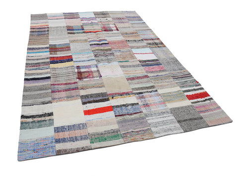 Handmade Area Rug - Kirk Yama Grey Patchwork Cotton Wool Carpet 6'7" x 9'10"