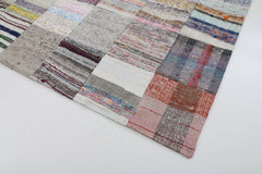 Handmade Area Rug | Beige Patchwork Cotton Wool Vintage Turkish Carpet 6'7"x9'10"