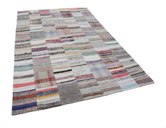 Handmade Area Rug - Kirk Yama Beige Patchwork Cotton Wool Carpet 6'7''x9'10''