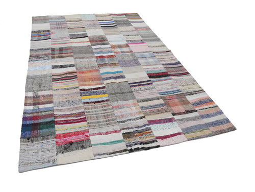 Kirk Yama Grey Patchwork Cotton Wool Handmade Area Rug 6'7'' x 9'9''