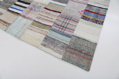 Kirk Yama Grey Patchwork Cotton Wool Handmade Area Rug 6'7'' x 9'9''