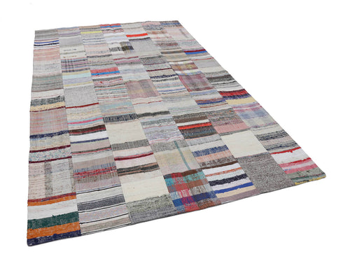 Handmade Area Rug – Beige Patchwork Design Cotton Wool Durable Carpet 6'7"x9'11"