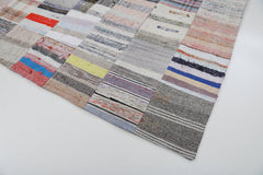 Handmade Area Rug – Beige Patchwork Design Cotton Wool Durable Carpet 6'7"x9'11"