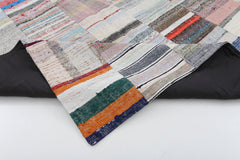 Handmade Area Rug – Beige Patchwork Design Cotton Wool Durable Carpet 6'7"x9'11"