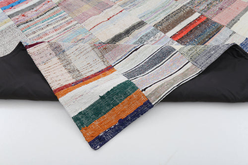 Handmade Area Rug – Beige Patchwork Design Cotton Wool Durable Carpet 6'7"x9'11"