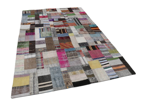 Kirk Yama Grey Patchwork Cotton Wool Handmade Area Rug 6'6'' x 9'11''