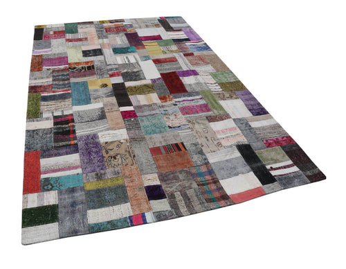 Kirk Yama Grey Patchwork Cotton Wool Handmade Area Rug 6'7'' x 9'10''