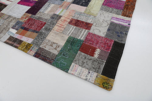 Kirk Yama Grey Patchwork Cotton Wool Handmade Area Rug 6'7'' x 9'10''