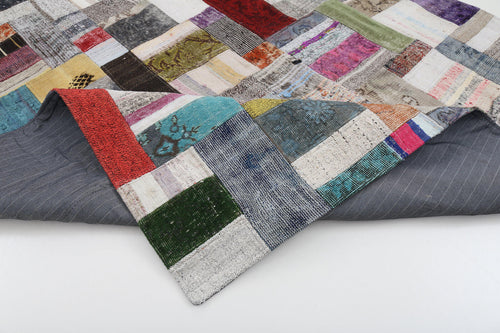 Kirk Yama Grey Patchwork Cotton Wool Handmade Area Rug 6'7'' x 9'10''