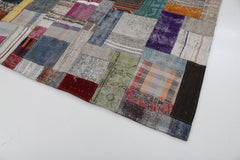Kirk Yama Grey Patchwork Cotton Wool Handmade Area Rug 6'7'' x 9'11''
