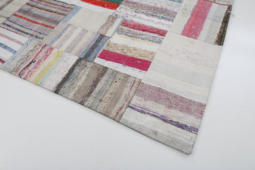 Handmade Area Rug - Kirk Yama Beige Patchwork Cotton Wool Rug 6'8" x 10'0"