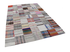 Kirk Yama Beige Patchwork Cotton Wool Handmade Area Rug 6'11'' x 9'10''