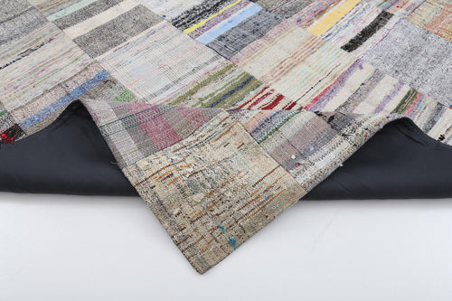 Kirk Yama Beige Patchwork Cotton Wool Handmade Area Rug 6'11'' x 9'10''