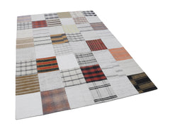 Kirk Yama Beige Patchwork Cotton Wool Handmade Area Rug 5'9'' x 7'11''